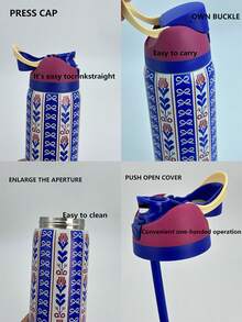 OwaIa Blue Pattern Large Capacity Stainless Steel Water Bottle,32oz/945ml,With A Straw,Exquisite Appearance,Keeps Drinks Hot Or Cold,Can Hold Iced Drinks And Water,Suitable For Leisure,Work,Sports,Indoors And Outdoors,Suitable For Students And Office Workers,As A Gift.Vacuum Flasks-Everyday Tumbler-Perfect Birthday Gift-Father Day Tumbler - 藍色 - 查看 8