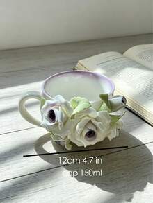 Handmade Rose Flower Embossed Mug, 3D Floral Ceramic Mug, Elegant Rose Tea Cup, Perfect Gift For Friends, Birthday, Office Coffee Mug - Multicolor - View 11