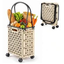Household Foldable Rolling Trolley Wheeled Storage Cart For Parcel Organizing - Beige - View 2