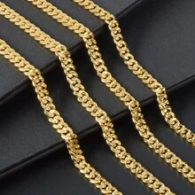 18K Gold Plated Copper Fish Scale Textured Cuban Link Chain Necklace, Fashionable Unisex Daily Wear, Couples Jewelry - Gold - View 7