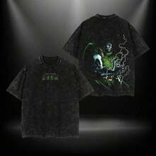 DR.DOOM V2 MCU Comic Double Print T-Shirt, Oversized, Lightweight, Acid Wash Effect, TV Series Graphic Print, Cotton, Streetwear Style, For Boys, Regular Fit Floral Print T-Shirt For Men. - 黑色 - 查看 1