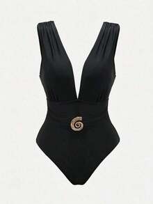 Swim Oasis Conjunto elegante de retro con estampado en espiral de un solo pieza de traje de baño coordinado con pantalón de pierna ancha, conjunto de vacaciones elegante para mujeres - Multicolor 2 - Ver 5