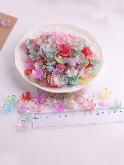 10/50/100 piezas Accesorios de artesanía de flores de cinco pétalos con efecto ombre y lámina, materiales DIY para pasadores de pelo, pendientes, manualidades