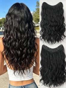 24-Inch U-Shaped Clip-In Hair Extensions, Black, Natural Wavy Synthetic Fiber Hair Piece - Black - View 2