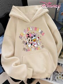 Disney Two-Piece Sweatshirt Set, Women's Loose-Fitting Hooded Sweatshirt With A Minnie Mouse Castle-Themed Print Design On The Front And Back. A Girly Style, Comfortable And Versatile For Everyday Wear, Perfect For Amusement Park Outings Or Trips With Friends. - Màu be - Xem 4
