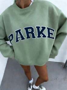 2026New Arrival BestsellerWomen's Casual "PARKE" Letter Print Loose Pullover Sweatshirt, Encountering Lazy Fashion. - màu xanh lá - Xem 1