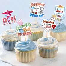 16 Peças Toppers de Cupcake em Papel com Tema de Enfermagem, Palitos Impressos de Enfermeira RN para Dia da Enfermagem, Dia da Enfermeira, Escola de Enfermagem, Formatura de Enfermeira, Decorações de Bolo para Festa de Aniversário - Visão 6