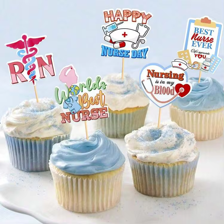 16pcs Nurse-Themed Paper Cupcake Toppers, Printed Medical RN Nurse's Day Cupcake Picks, Nurse's Day, Nursing School, Nurse Graduation, Birthday Party Cake Decorations - View 6