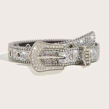 1pc Men's Heavy-Duty Rhinestone Embellished Belt, Suitable For Party And Daily Wear - Silver - View 3