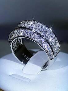 Fashionable Super Shiny Geometric Cubic Zirconia Couple Rings, Engagement Gift Jewelry - White - View 5