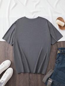 Women's Casual Short Sleeve T-Shirt - Happy  Face Print And Inspirational Lettering, Comfortable Crew Neck, Versatile All-Season Top, Loose Fit, Breathable Fashion T-Shirt, Printed T-Shirt, A Must-Have For Fashion Enthusiasts. ZOIH - 深灰色 - 查看 2