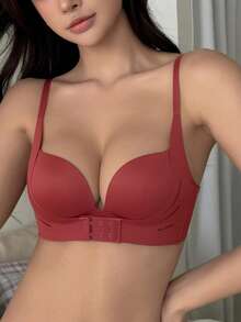 DAZY Sujetador deportivo con acolchado y cierre delantero de alto soporte para mujer en color borgoña, sin alambres, para busto pequeño - Burdeos - Ver 4