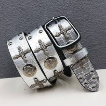 Thắt lưng kim loại phong cách Gothic Y2K Punk Rock thủ công, họa tiết vảy rắn bạc, dây thắt lưng đính đinh tán, thắt lưng Goth với hình đầu lâu và thánh giá, dành cho nam và nữ. - Nhiều màu - Xem 2