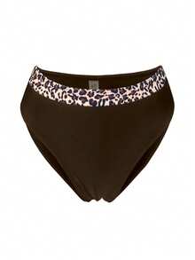 1 Set Women's Leopard Print Patchwork V-Neck Bikini Swimwear, Sexy Two Pieces Swimwear Vacation Beach Summer - Brown - View 5