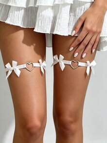 1 Pair Cute Bow Hollow Heart Elastic Thigh Garter, Elegant Satin Leg Strap Suitable For Daily And Party Wear - Bow - View 3
