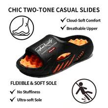 Zoforit Men's Fashionable Letter Printed Slippers With Thick Sole, Increased Height, Anti Slip, Wear-Resistant, Breathable, Oversized Cool Slippers For Indoor And Outdoor Leisure, Sports Gatherings, Parties, Beaches, One Foot Slippers - màu đen - Xem 3
