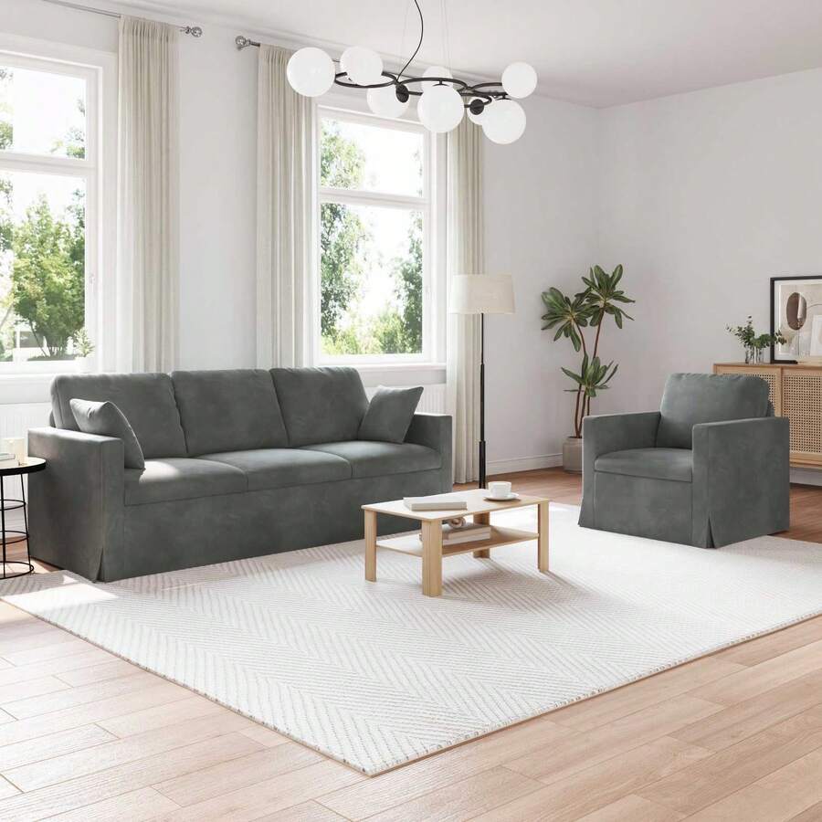 Ensemble canapé 2 pièces , gris foncé, 198 x 78 x 80 cm, velours - Gris - Voir 1