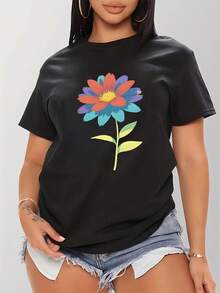 Women's T-Shirt - Women's Printed T-Shirt - Casual Summer Round Neck Top, Comfortable For Everyday Wear, Machine Washable, Short Sleeve T-Shirt For Women, Bright Print Design Tops For Women - 白色 - 查看 7