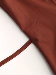 Blus Vela Rue Warna Polos Kancing Depan Lengan Pendek Leher Ikat Pinggang Pas Badan Warna Merah Bata, Pakaian Kembali ke Sekolah, Pakaian Musim Panas untuk Berpergian - Cokelat kemerahan - View 6