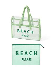 PVC Waterproof Beach Bag With Colorful "BEACH PLEASE" Pattern,Women's Beach Bag, Transparent Tote Bag, Jelly Tote Bag, Large Pool Handbag, Cruise Holiday Essential, Beach Bag Accessories, Travel Essential,Suitable For The Beach, Travel, Shopping, Outdoor Activities, Work, School, And Everyday Use,Unique Birthday Gifts, Holiday Gifts, Party Gifts, Mother's Day Gifts, Vacation Gifts, Wedding Gifts, Back-To-School Gifts - Multicolor - View 10