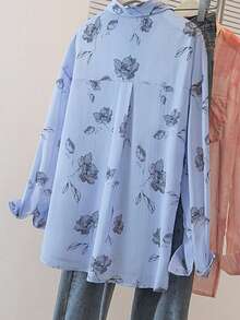 YUXIN Camisa ligera y transparente con estampado tie-dye dulce para mujer, blusa holgada y transpirable de manga larga, adecuada para salidas casuales y vacaciones, primavera/verano - Neblina azul - Ver 6