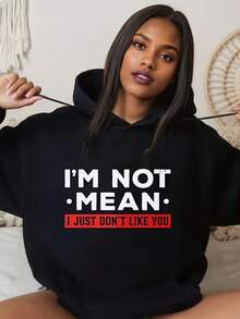 Unisex "I'M NOT MEAN I JUST DON'T LIKE YOU" Hoodie - Black With Sassy Text Print, Matching Couple Sweater For Casual Wear, Machine Washable Sweater Suitable For & Outdoor Activities - Black - View 2