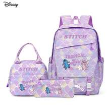 Disney Stitch And Angel Fun Cartoon Pattern Dreamy Light Purple Fresh Cartoon Print Backpack 3 Pieces Set, With Insulated Insulated Bagand Stationery Pencil Pouch, Suitable For Daily Organization, Work And Study Multi-Purpose Backpack - Color 1 - View 3