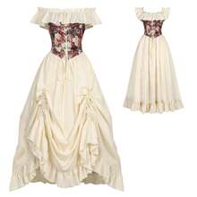 COS Renaissance Costume, Women's White Off-Shoulder Medieval Dress, Victorian Dress, Stage Costume - Victoria Dress 2 White - View 2