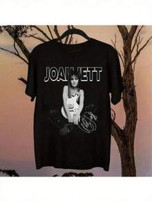 Joan Jet Signature Unisex Graphic T-Shirt - Ultra Soft, Sweat-Wicking And Quick-Drying, Black And White Rock Legend Print, Regular Fit, Short Sleeve, Crew Neck, All-Season Casual Wear - 黑色 - 查看 1