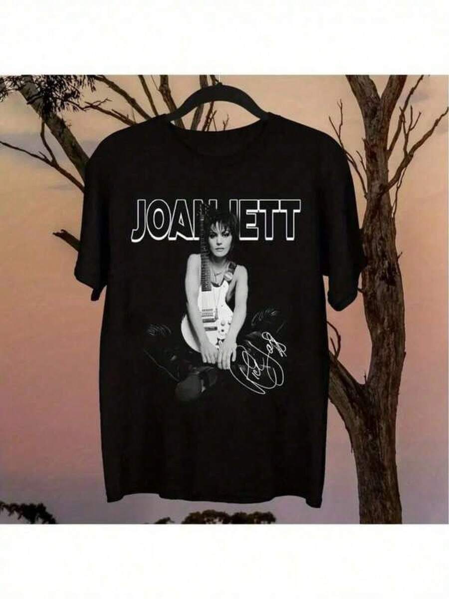 Joan Jet Signature Unisex Graphic T-Shirt - Ultra Soft, Sweat-Wicking And Quick-Drying, Black And White Rock Legend Print, Regular Fit, Short Sleeve, Crew Neck, All-Season Casual Wear - 黑色 - 查看 1