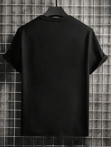 Men's Vintage Oversized Fashion Casual Black Heart Brush Effect T-Shirt, Adult Men's Clothing, Casual Wear, Daily Outfit, Summer Tops. - 黑色 - 查看 3