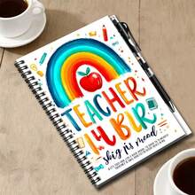 1 Set Creative Hand-Painted Rainbow Apple Pattern Spiral Notebook With Matching Pen, Suitable For Work, Study, Daily Record, Planning, Diary, And Makes A Thoughtful Graduation Or Birthday Gift, 100 Page High Capacity - C - View 7