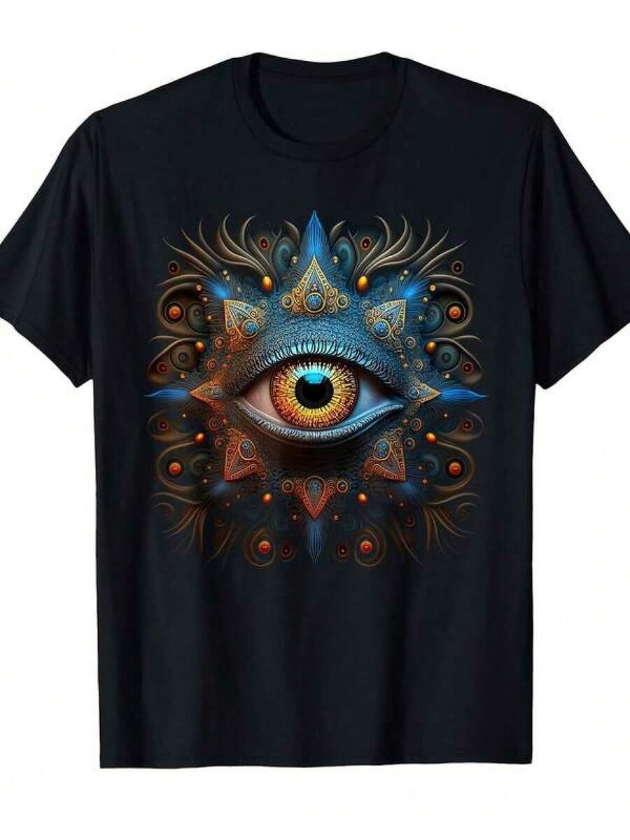 T-Shirt With Turkish Eye Symbol For Esoteric Spiritual Protection - Black - View 1