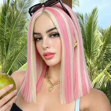 4pcs Small Area Lace Front Wigs, Heat-Resistant Synthetic Fiber Material, Suitable For Women's Daily Wear, Party, Music Festival, Birthday Celebration And Other Occasions, Fashionable Color, Halloween - Multicolor - View 1