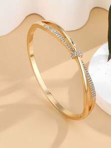 1 pieza Brazalete decorativo de mujer con diamante de imitación, accesorio diario para verano, fiesta y citas - Oro 4225-2 - Ver 2