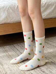 5 Pairs Sweet Colorful Heart Pattern Breathable Hollow Out Cuffed Mid-Calf Socks, College Style For Women Spring/Summer - Multicolor - View 8