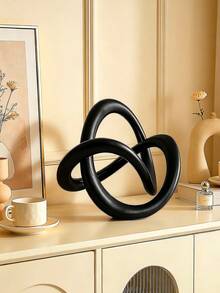 Black Knot Rope Statue Decoration, Modern Geometric Circular Sculpture, Desktop Ornament, Round Decor, Home Decor, Bookshelf, Coffee Table, Bookcase Decoration Gift - Multicolor - View 4
