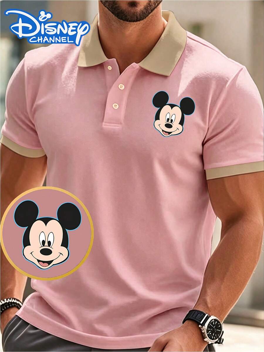 Fathers Day Gift,Disney Mickey Mouse Men's Golf Polo Shirt, Ideal For Golfing And The Office, Men's Polo Shirt, Fourth Of July,Disney Collaboration - Hồng - Xem 1
