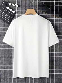 Men's Short-Sleeved Crew Neck T-Shirt With Print, Slim Fit Summer Casual Half-Sleeve, Modern And Comfortable Design, Urban Style, Printed Design, Casual T-Shirt, Basic T-Shirt, For Men And Women, For Couples - 酒紅色 - 查看 3