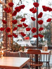 21pcs Rangkaian Bunga Mawar Merah Gantung Bentuk Air Terjun, Mawar Buatan Berhiaskan Manik Kristal, Cocok untuk Hari Valentine, Pesta Pernikahan, Pesta Lajang, Pesta Ulang Tahun, Dekorasi Taman Rumah - Merah - View 10