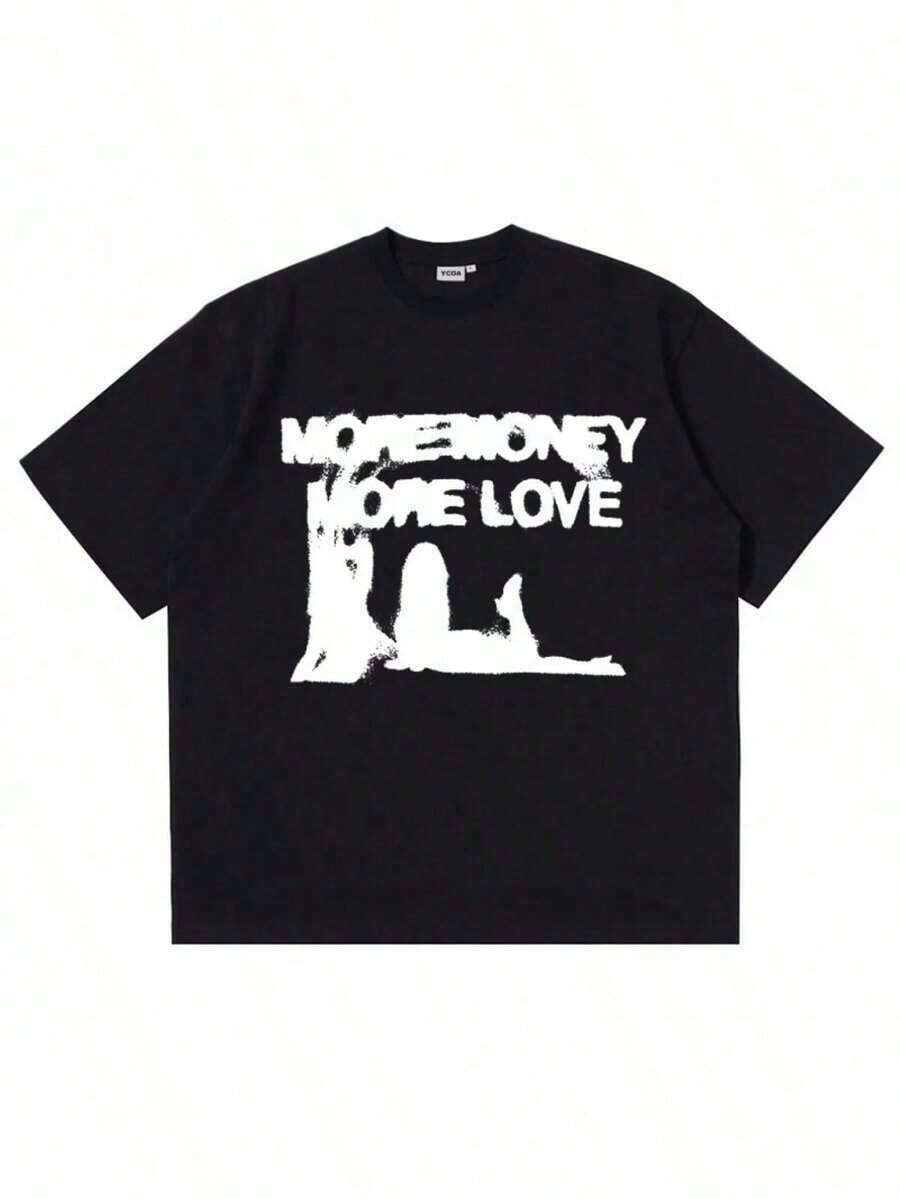 1 Piece Of Casual Fashion For Men And Women, Unisex Cotton T-Shirt, Y2K Hip-Hop Style, Harajuku Retro Streetwear, Printed With The Pattern "PlussizeMONEYplussizeLOVE", Black Short-Sleeved Crew Neck T-Shirt, Suitable For Casual Daily Wear. Soft Cotton, Comfortable For Everyday Wear, Lightweight And Breathable Fabric, Cute Style, Perfect For Vacation Wear, Women's T-Shirt. Versatile, Easy To Match, Suitable For Everyday Wear, Urban Style, Vacation Outfits, Weekend Outfits. - 黑色 - 查看 1