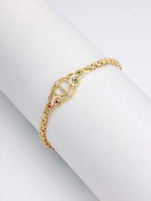 Pulsera con cadena de corazón y flor, chapada en oro de 18k tricolor, libre de níquel e hipoalergénica - San - Ver 8