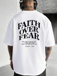 Men's Graphic T-Shirt, Faith Over Fear, Everyday Wear, 100% Cotton, Unisex, Gift Idea For Him Or Her, Streetwear Design, Comfortable Casual Top - 白色 - 查看 3