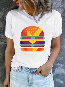 1 Piece Of Women's Summer T-Shirt, Short Sleeve And Printed, Modern And Casual, Machine Washable, Comfortable Fit, 2D Flat Print, 180g, 100% Cotton. - 白色_09 - 查看 12
