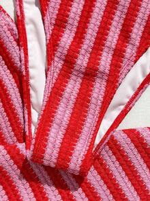 Swim Vcay Conjunto de 3 piezas de traje de baño para mujer, primavera/verano 2026, incluye traje de baño, shorts de baño, falda, tela especial, conjunto de traje de baño elegante y casual para playa y resort - Rojo - Ver 5