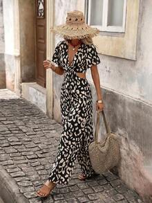 xheBrillora Vestido de vacaciones casual, elegante y romántico con estampado y calado para mujerxhe - Negro 2 - Ver 8