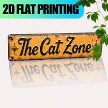 1pc Vintage "Rusty Cat Zone" 2D Wall Decor Sign - Humorous Style, Suitable For Home, Men's Lounge, Garage And Outdoor Decoration - Unique Cat Themed Decor With Countryside Style Design, Can Be Hung On Porch, Bedroom Etc. (Slogan: "Country Cat Zone"), 2D Flat Design. Pre-Drilled Holes As Shown In Size Chart - Multicolor - View 3