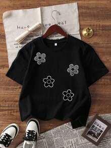 Mexican Basic Crew Neck Short Sleeve T-Shirt, A Fashionable Piece Made In Mexico For The Spring/Summer 2026 Season. Featuring A Cartoon Print, This Matching Set Is Suitable For Both Tucking In And Wearing Out, Ideal For The Office And Casual Wear. Designed For Men And Women, It Is Also Available As A Single Unit. New Release - 黑色 - 查看 2