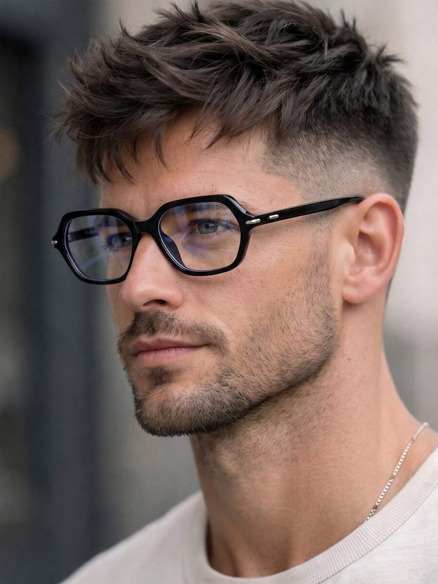 1 Pair Men's Black Rectangular Frame Minimalist Commuter Casual Eyeglasses - Black - View 1