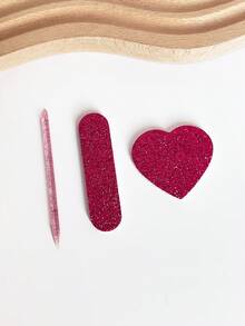 3 Stück/Set rote/rosa Feiertags-Nagelfeilen, Nagelhautschiebers, Schwamm-Nagelpflegeset, Valentinstag Neujahr herzförmiges Maniküre-Werkzeugset - Verschiedenfarbig - Übersicht 4